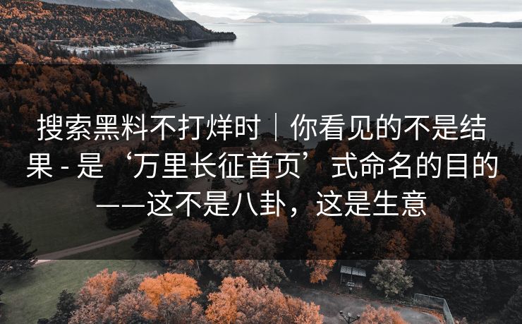 搜索黑料不打烊时｜你看见的不是结果 - 是‘万里长征首页’式命名的目的——这不是八卦，这是生意