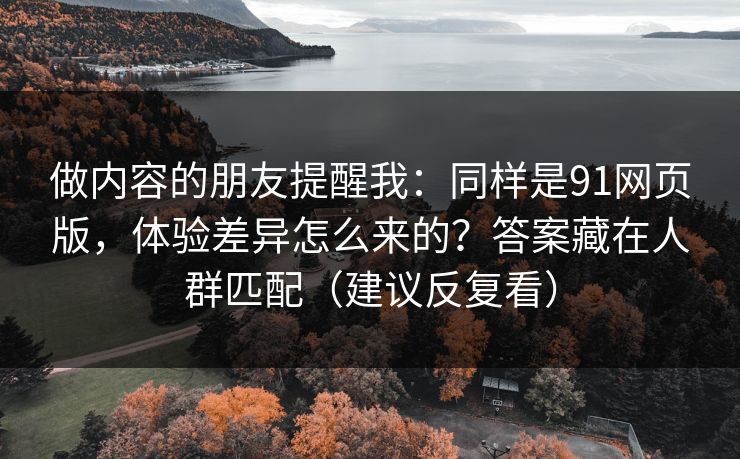 做内容的朋友提醒我：同样是91网页版，体验差异怎么来的？答案藏在人群匹配（建议反复看）